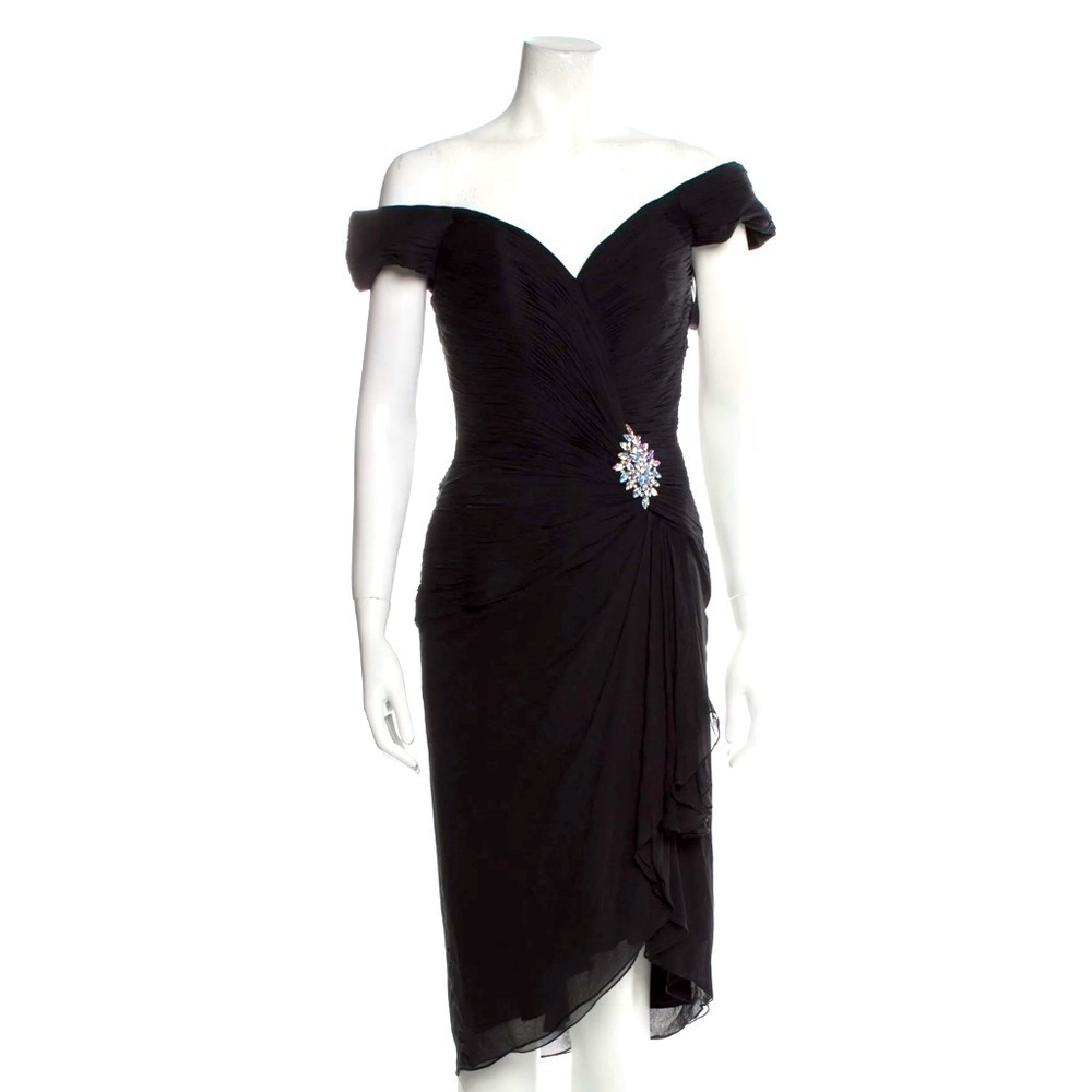 Jovani Off-The-Shoulder Midi Length Dress - Picture 1 of 8